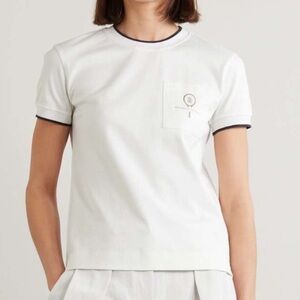 NWT Brunello Cucinelli Tennis Piped Embroidered Cotton-Jersey T-shirt in White